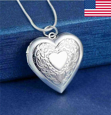 #ad Women 925 Silver Heart Necklace Locket Photo Pendant Wedding Jewelry Gift US $1.86