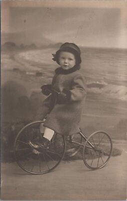 #ad RPPC Postcard Little Girl Riding Tricycle $20.00