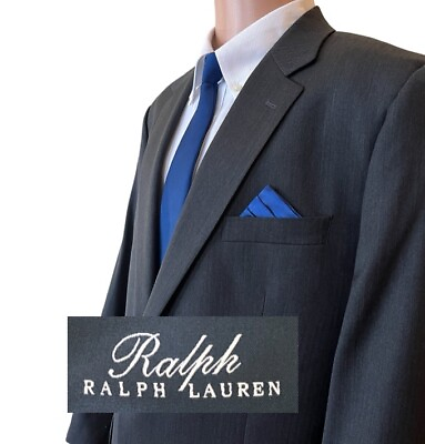 #ad New Ralph Lauren 46R Gray Wool Full 2 Piece Suit Single Breast 2 Button $90.00