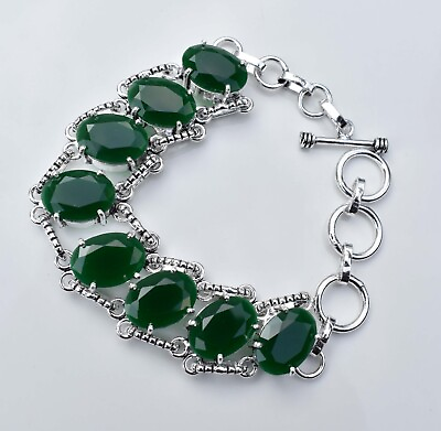 #ad Green emerald 925 Sterling Silver Gemstone Handmade Jewelry Bracelet Size 7.8quot; $13.99