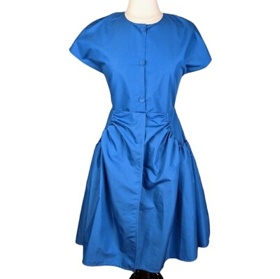 #ad Retro 1950s Style Blue Full Skirt Shirt Dress Size Small Nosbyn Studio Pockets $52.65