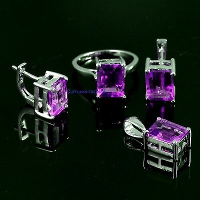 #ad Natural Amethyst Gemstone with 925 Sterling silver Pendant Ring Earrings Set #C5 $150.00
