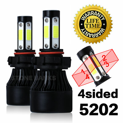 #ad Pair 4 Side 5202 LED Headlight Bulbs 6000K White Super Bright Fog Light Bulb Kit $12.59
