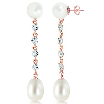 #ad 11 Carat 14K Rose Gold Chandelier Gemstone Earrings w Aquamarine amp; Pearl $326.62