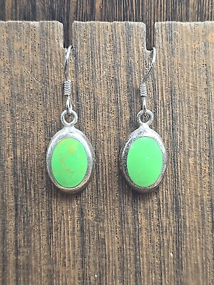 #ad 950 Silver Green Copper Turquoise Earrings Mexico Pierced French Wire Drop $24.00