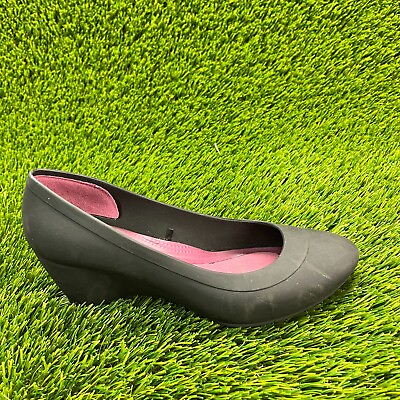 #ad Crocs Lina Womens Size 6 Black Casual Wedge Heel Slip On Ballet Flats Shoes $39.99