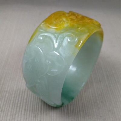 #ad 52mm Ancient Natural Green Yellow Jadeite Emerald Carving Jade Bracelet Bangle $111.20