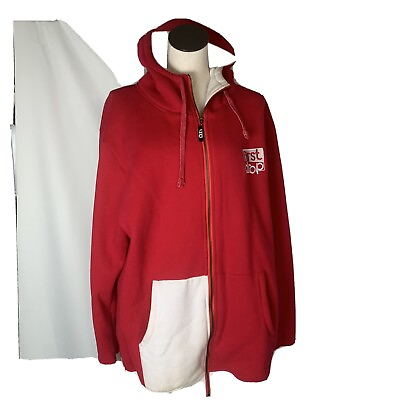 #ad FIRST DROP MENS FULL ZIP RED WHITE HOODED SWEATSHIRT 2x THUMB HOLES $69.99