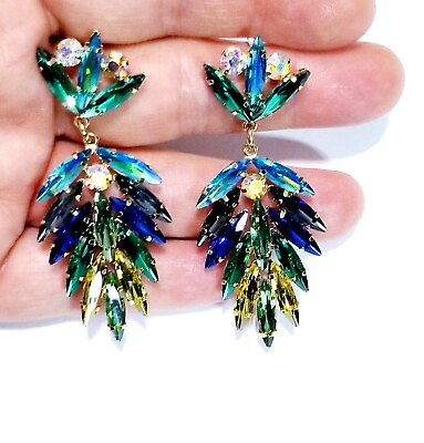 #ad Chandelier Rhinestone Crystal Pageant Bridal Earrings Multi Drop Dangle 2.5 inch $35.99