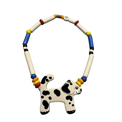 #ad Vintage Rare Ruby Z Bean Finneran Colorful Dalmatian Spotted Dog Funky Necklace $149.99