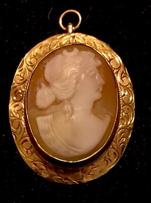 #ad Vintage 14k Gold Cameo Pin Beautiful Metalwork and Design $327.75