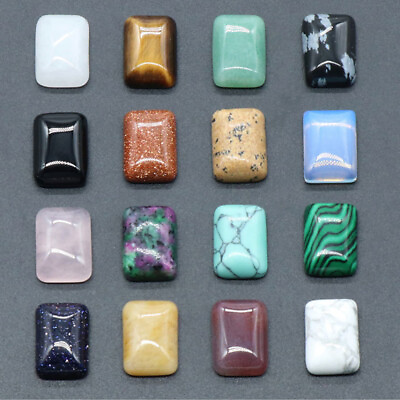 #ad 10mm*14mm Rectangle Cabochon Beads Mixed Gemstone CAB Flatback Reiki Chakra DIY $1.39