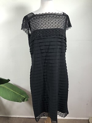 #ad Adrianna Papell Womens Layered Lace Sheath Bodycon Dress Black Sz 18W $69.99