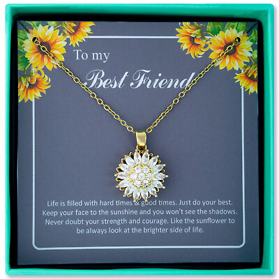 #ad Spinning Crystal Sunshine Sunflower Flower Necklace with Gift Box $20.99