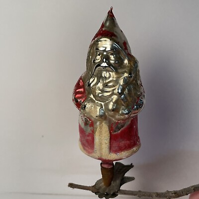 #ad Antique Santa Clip On Christmas Ornament German Belsnickel Mercury Glass 5quot; $95.00