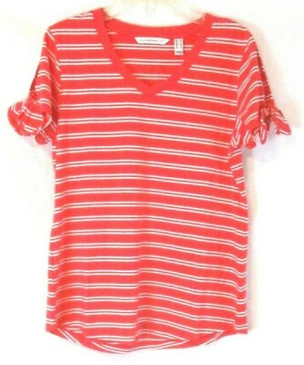 #ad Isaac Mizrahi V Neck Shirt Red Stripe XS Tie Sleeve Detail A306454 Women XY13 $17.99