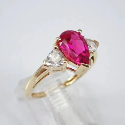 #ad Women#x27;s Pretty Wedding Ring Pear Cut Simulated Pink Ruby 14K Yellow Gold Plated $138.99