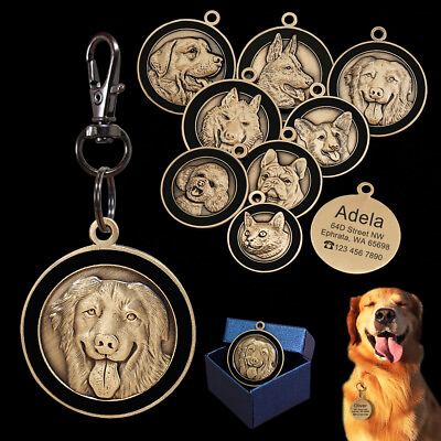 #ad 3D Personalized Dog Name ID tags Engraved for Pets Cats Custom Round Collar Disc $11.99