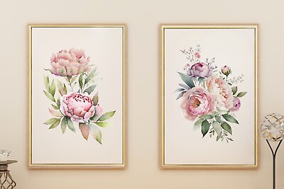 #ad Pink Roses Art Prints Set of 2 Art Prints Roses Floral Wall Art Rose Art $12.99
