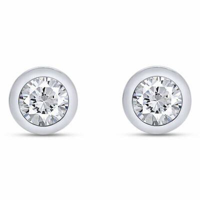 #ad Real Round Diamond Stud Bezel set Earrings 10k Gold .50ct amp; Up $106.04