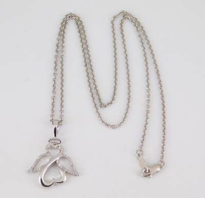 #ad Jane Seymour JWBR 925 Sterling Silver Diamond Angel Necklace 18quot; Long $49.99