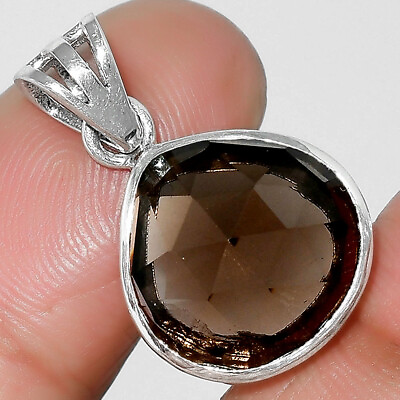 #ad Faceted Natural Smoky Quartz Brazil 925 Sterling Silver Pendant Jewelry P 1002 $9.49