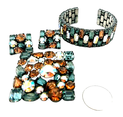 #ad RARE Weiss Iridescent Bracelet Brooch amp; Earrings Staggered Baguettes $502.87