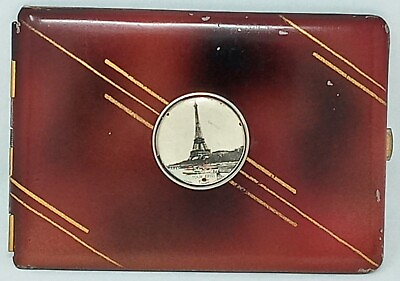 #ad Vintage Cigarette Case Tour Eiffel Paris faux tortoise shell paint Unmarked $51.00