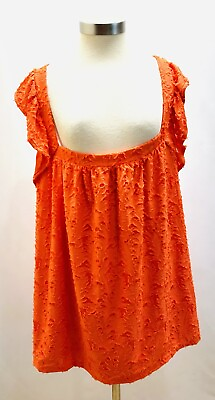 #ad NWT LAUREN CONRAD Women Sleeveless Pullover Lined Square Neck Orange Shirt Sz 2X $31.99