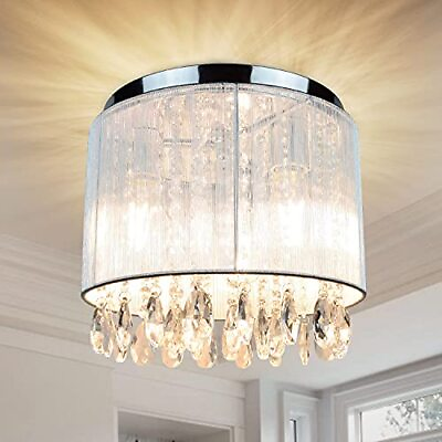 #ad 3light Flush Mount Crystal Ceiling Light 11 Inch Drum Crystal Chandelier With Cy $43.94