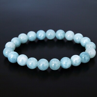 #ad Natural 8mm Aquamarine Stone Bracelet Aqua Blue Gemstone Stretch Bracelet $11.50