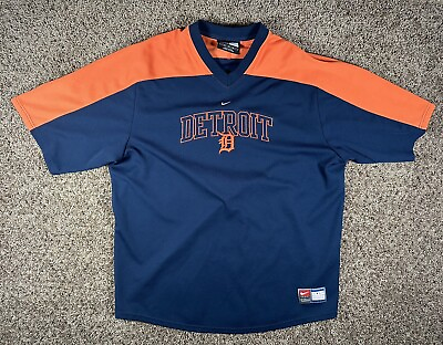 #ad Vintage Detroit Tigers Center Swoosh Check Warm Up Jersey Shirt Size XL NIKE $22.99