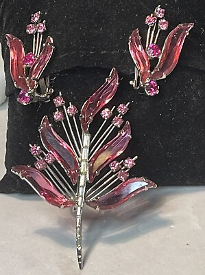 #ad Austrian Vintage Pretty Shades of Pink S Shape Glass Rhinestone Pin amp; Earrings $127.75