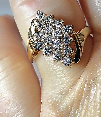 #ad Diamond Cocktail Ring 10k Yellow Gold .96 Carat tw Diamonds 16 Resized 7 ❤️ $1600.00