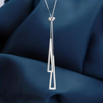 #ad Women Geometric Long Triangle Y Shaped Silver Color Necklace Long Sweater Chain $12.98