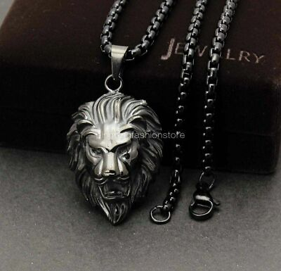 #ad Heavy New 316L Stainless Steel Jewelry Boyamp;Mens Lion Pendant Necklace Black Tone $11.91