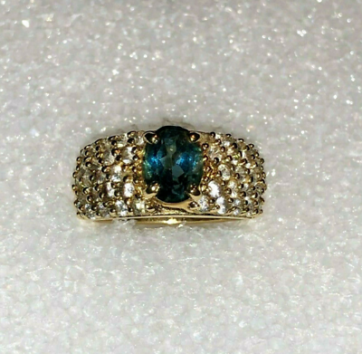 #ad Blue Topaz and CZ Ring Sterling Silver 925 Gold Over Size 7 Solitaire W Accents $99.95
