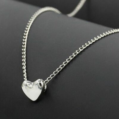#ad Short Silver Love Heart Necklace Clavicle Chain w Heart Pendant $12.95