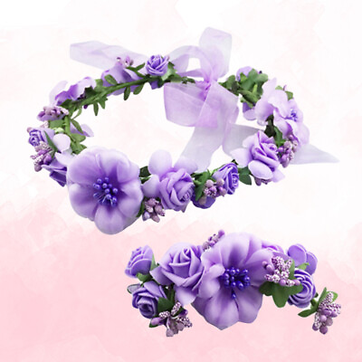#ad 2Pcs Purple Flower Headband amp; Wristband for Wedding amp; Festival $9.49