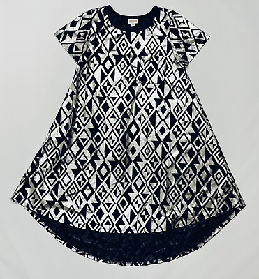 #ad Lularoe Carly Silver amp; Blue Diamond Print Dress Size Small $49.03