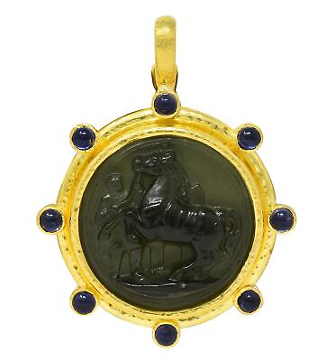 #ad Elizabeth Locke Iolite Venetian Glass 19 Karat Yellow Gold Horse Cameo Pendant $3850.00