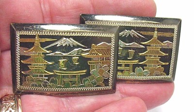 #ad STERLING SILVER CUFFLINKS vintage ROSE amp; YELLOW GOLD ORIENTAL THEME 19.6 GRAMS $225.00