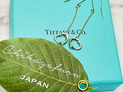 #ad Tiffany amp; Co. Elsa Peretti Sterling Silver Open Heart Drop Dangle Earrings Only $161.00