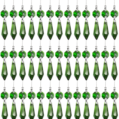 #ad #ad 40Pcs Green Chandelier Lamp Clear Crystal Icicle Prisms Bead Hanging Pendants $19.85