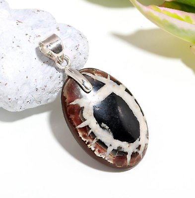 #ad Natural Septarian Oval Loose Cabochon 925 Sterling Silver wedding Pendant 6.70gm $26.99