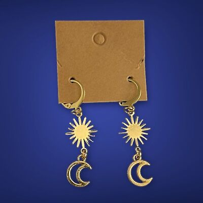 #ad Handmade Gold Sun and Moon Huggie Hoop Dangle Earrings $27.00