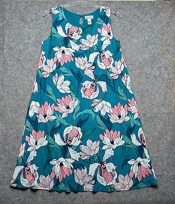 #ad Catherines Dress Womens 1X Blue Teal Pink Flowers Tank Lined Meshy Overlay Flowy $34.99