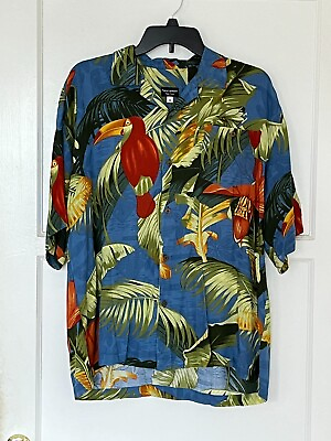 #ad Hawaiian Style Shirt Toucan and Jungle Floral Pattern Print Sz M $26.07