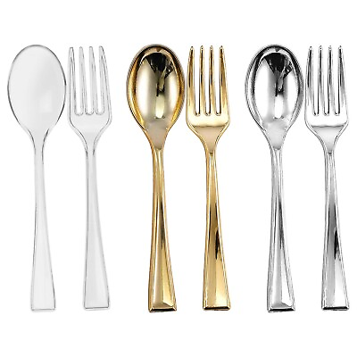 #ad Clear Gold Silver Tiny Cutlery Disposable Plastic Mini Flatware Spoons Forks $127.99