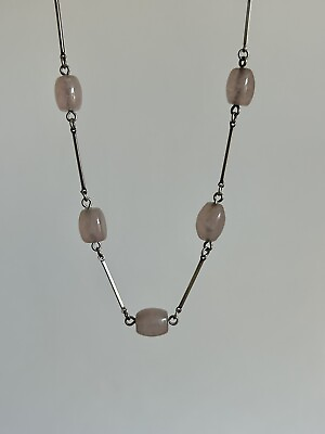 #ad Vintage Silver Rose Quarts Long Necklace Chain GBP 150.00